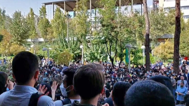 A screen grab from an Iranian student protest at the Amirkabir University of Technology (Tehran Polytechnic) on October 10, 2022.